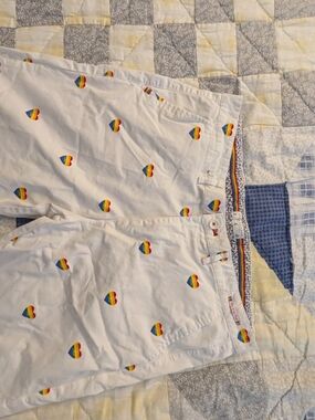 Denim Flower-Ricky Singh White Shorts with Pride Rainbow Heart Embroidery Rare
